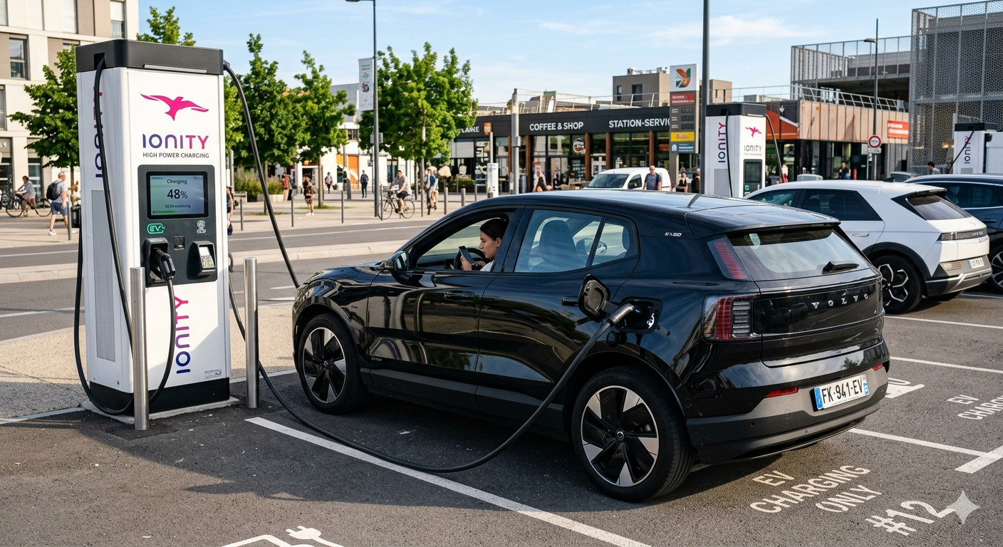 Borne de recharge pour véhicule électrique en fonctionnement