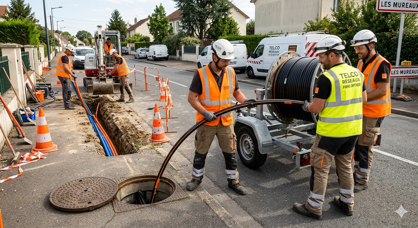 Équipe DCE services en intervention sur un chantier de fibre optique