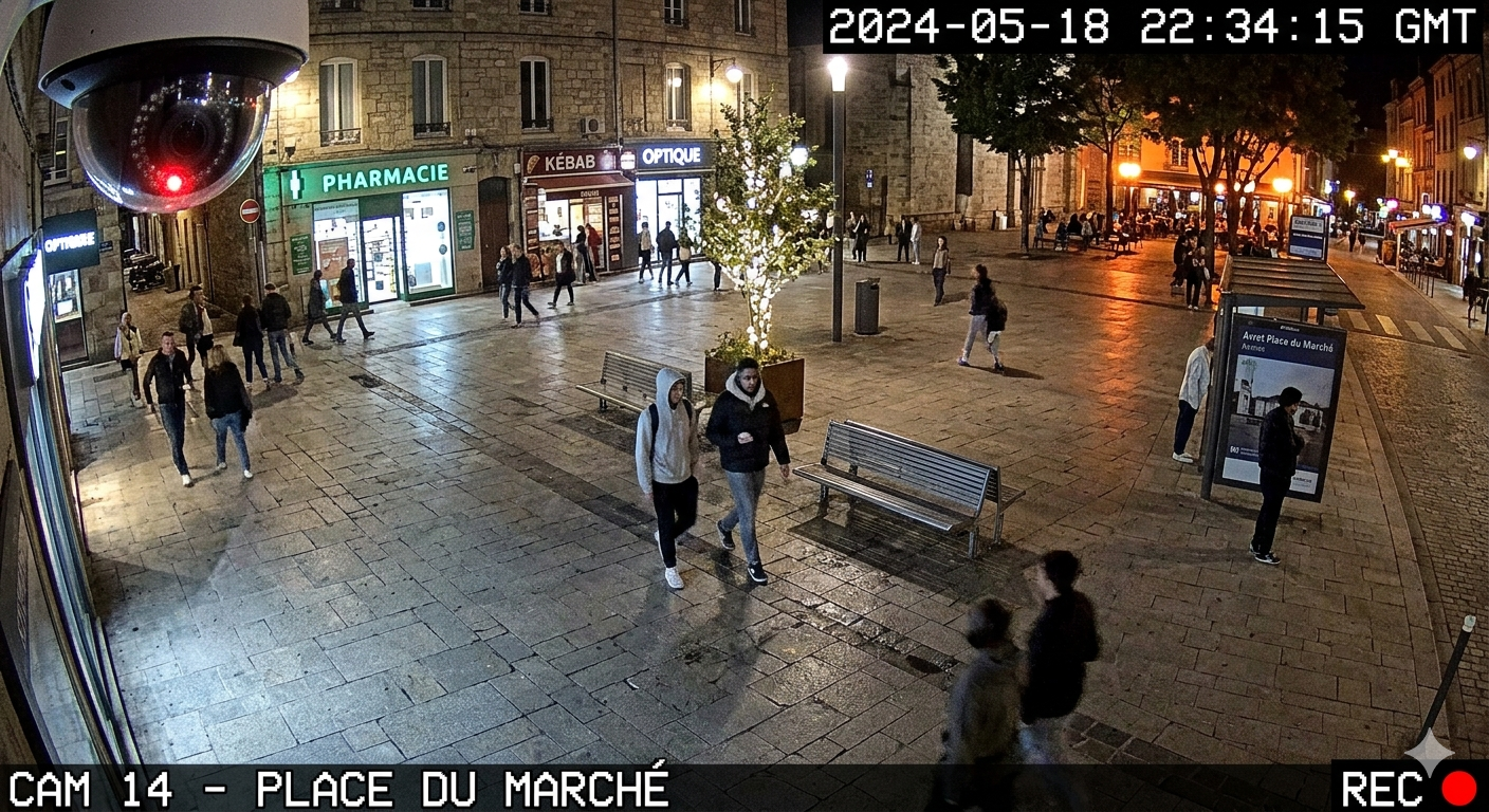 Caméra de vidéosurveillance installée en milieu urbain