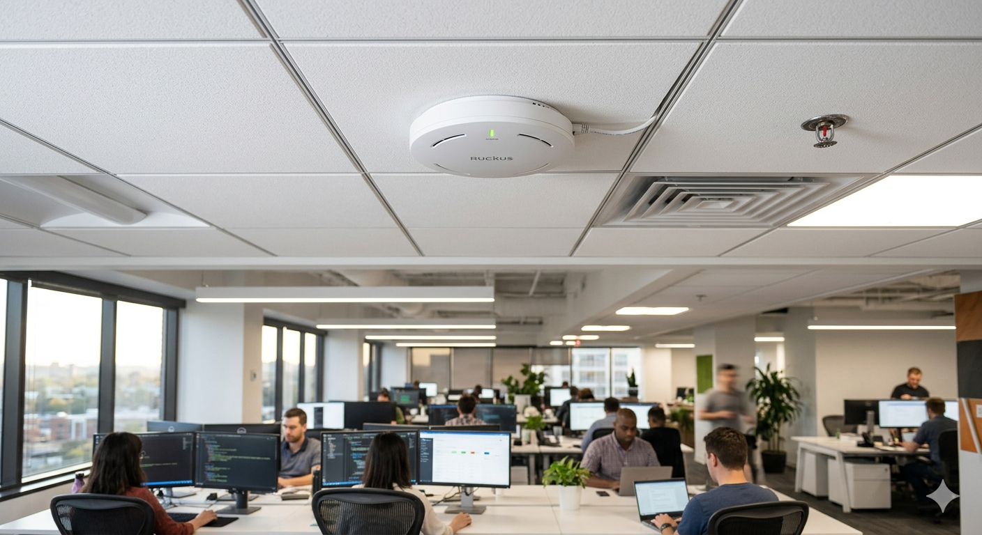 Borne WiFi plafonnier installée dans des bureaux
